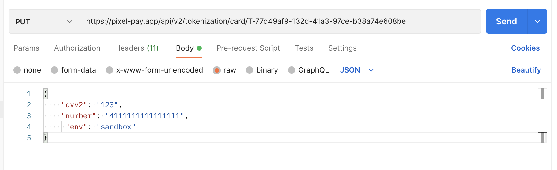 Ejemplo actualizar tarjeta Postman