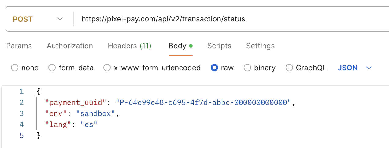 Ejemplo consultar estado de una transacción Postman